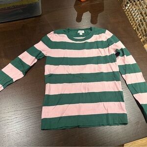 J. Crew Pink and Green Striped Long Sleeve Sweater